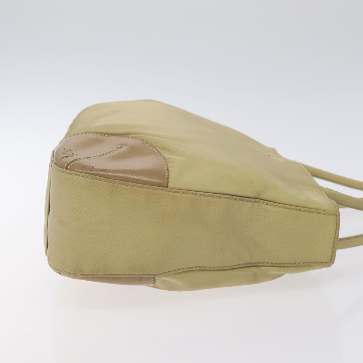 PRADA Tote Bag Nylon Leather Beige Silver Auth 129939