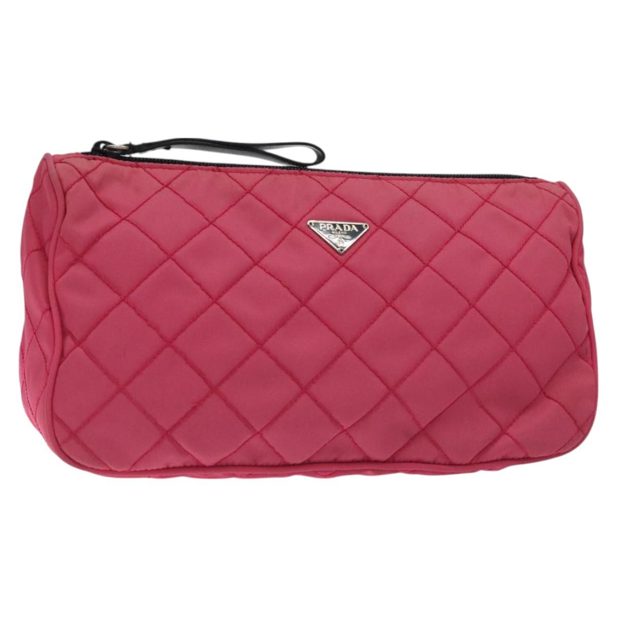 PRADA Pouch Nylon Pink Silver Auth 129940