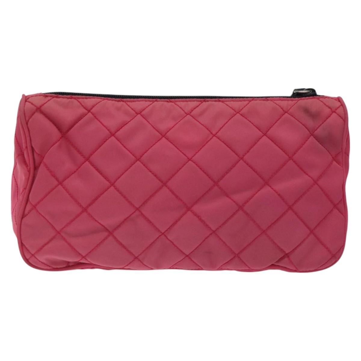 PRADA Pouch Nylon Pink Silver Auth 129940