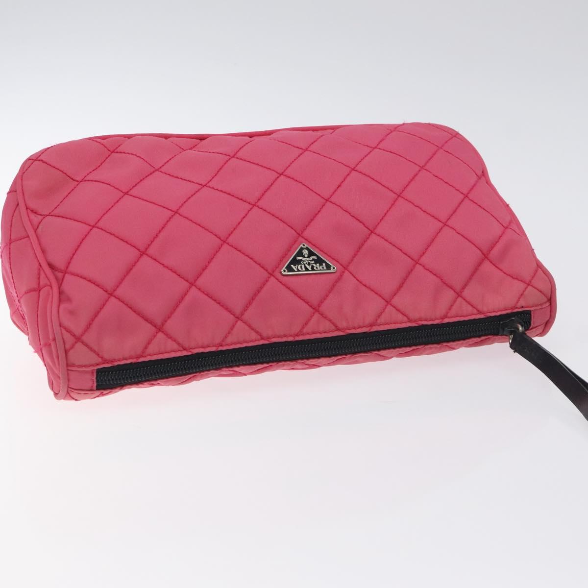 PRADA Pouch Nylon Pink Silver Auth 129940