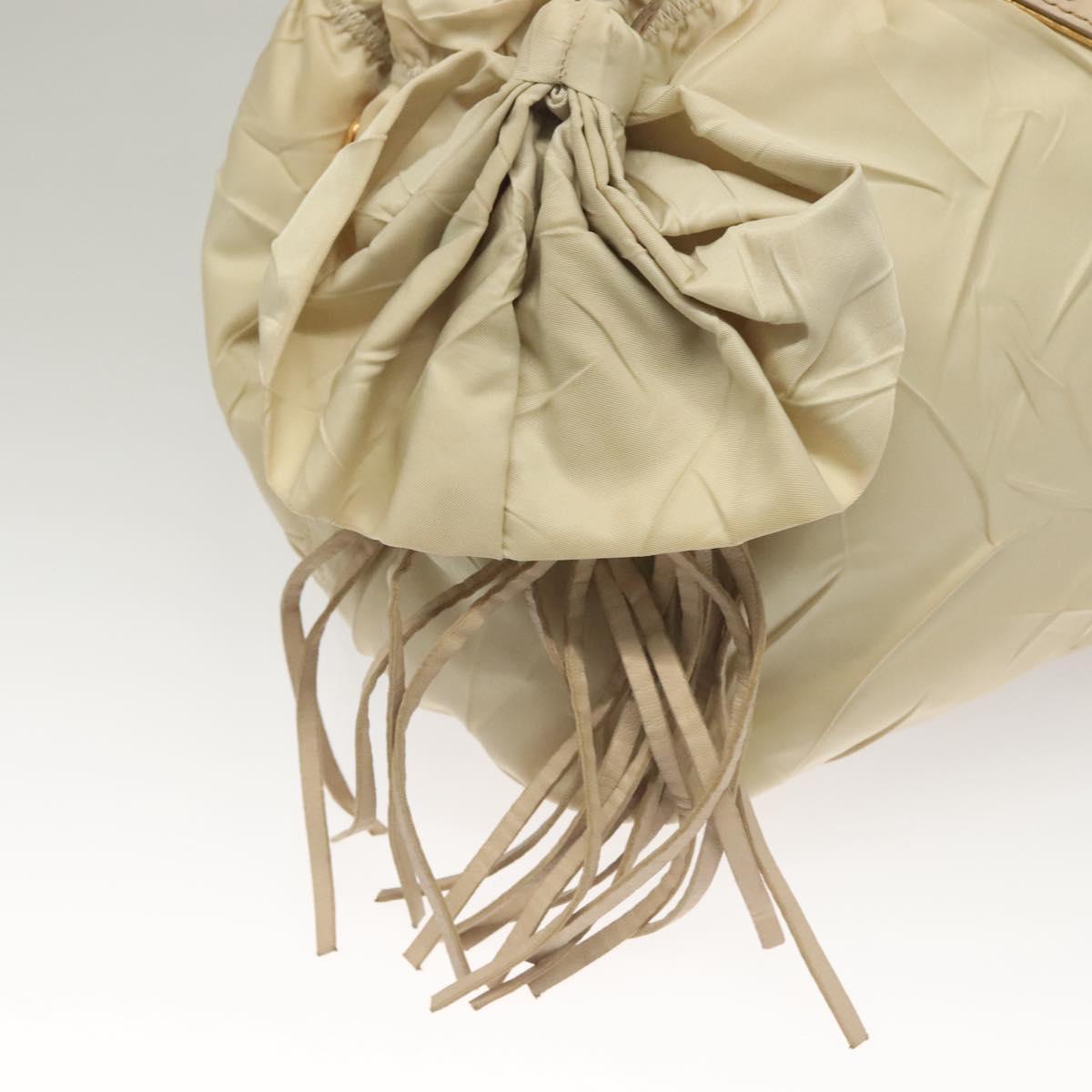 PRADA Hand Bag Nylon Beige Gold Auth 129942