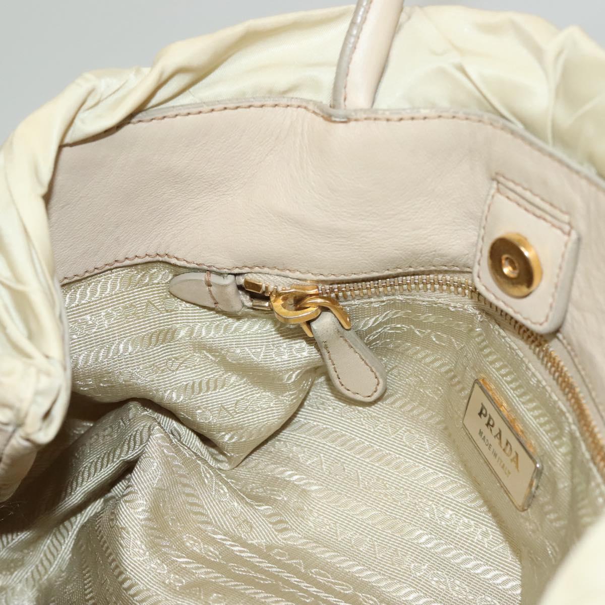 PRADA Hand Bag Nylon Beige Gold Auth 129942