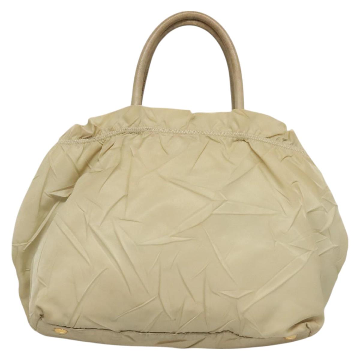 PRADA Hand Bag Nylon Beige Gold Auth 129942