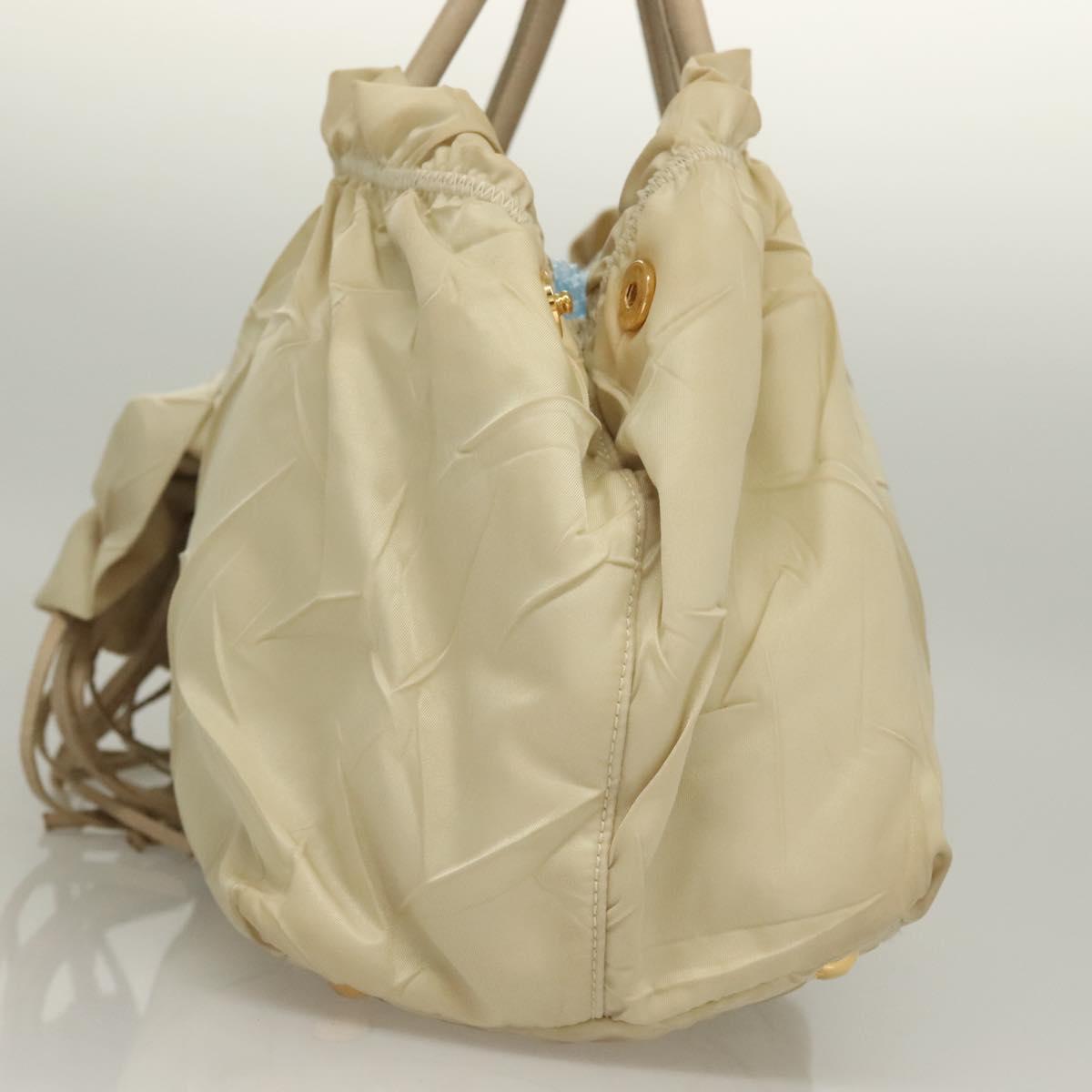 PRADA Hand Bag Nylon Beige Gold Auth 129942