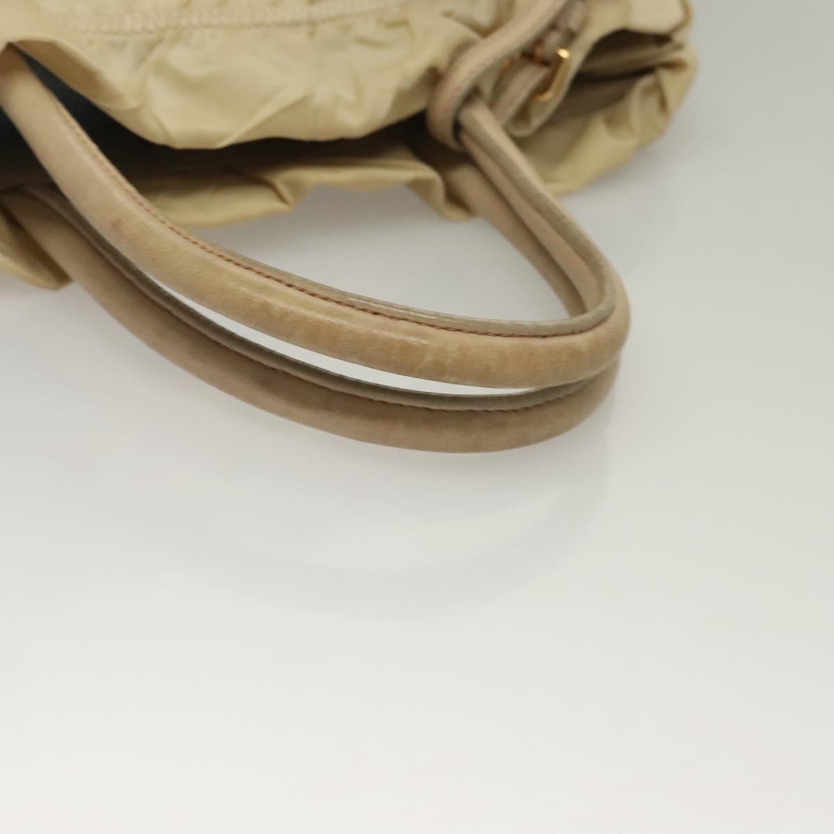 PRADA Hand Bag Nylon Beige Gold Auth 129942