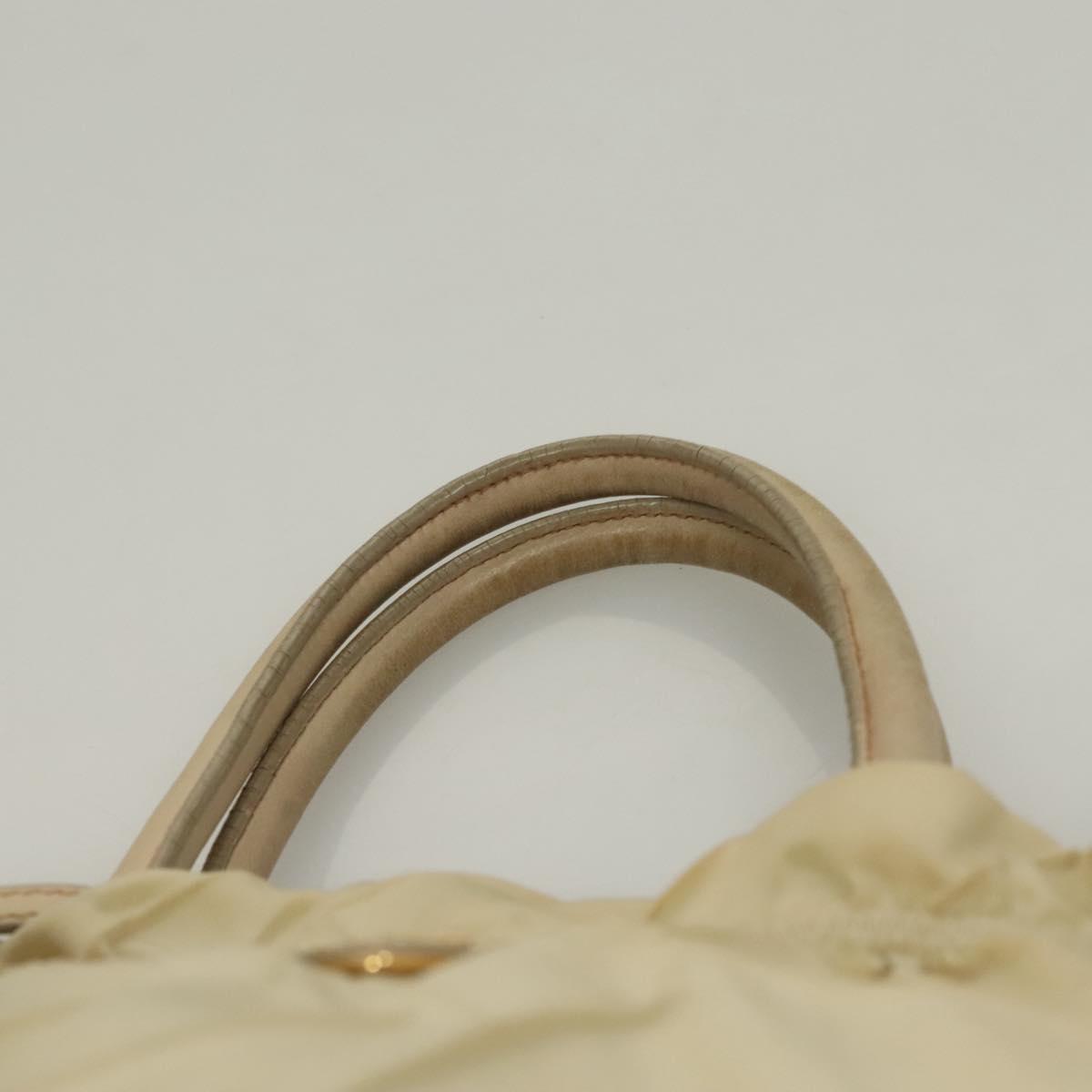 PRADA Hand Bag Nylon Beige Gold Auth 129942