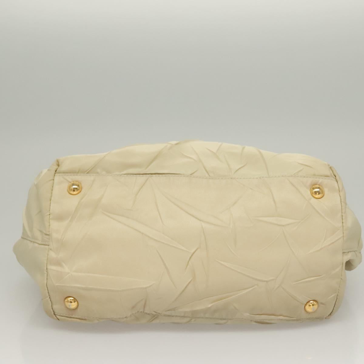 PRADA Hand Bag Nylon Beige Gold Auth 129942