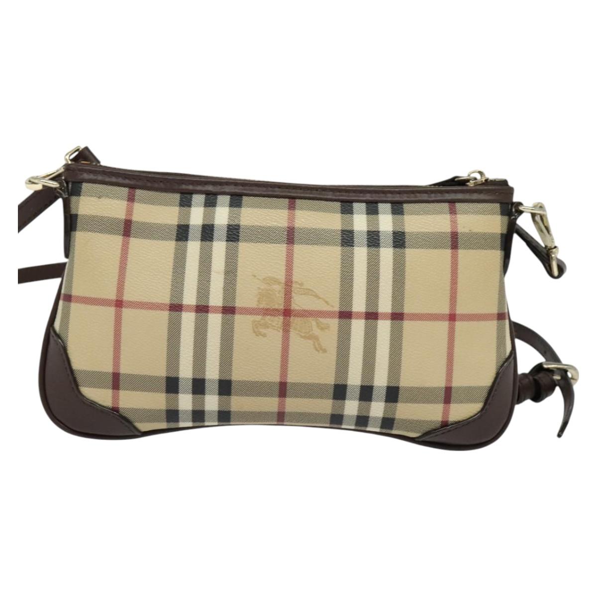 BURBERRY Nova Check Shoulder Bag PVC Beige Gold Auth 129948