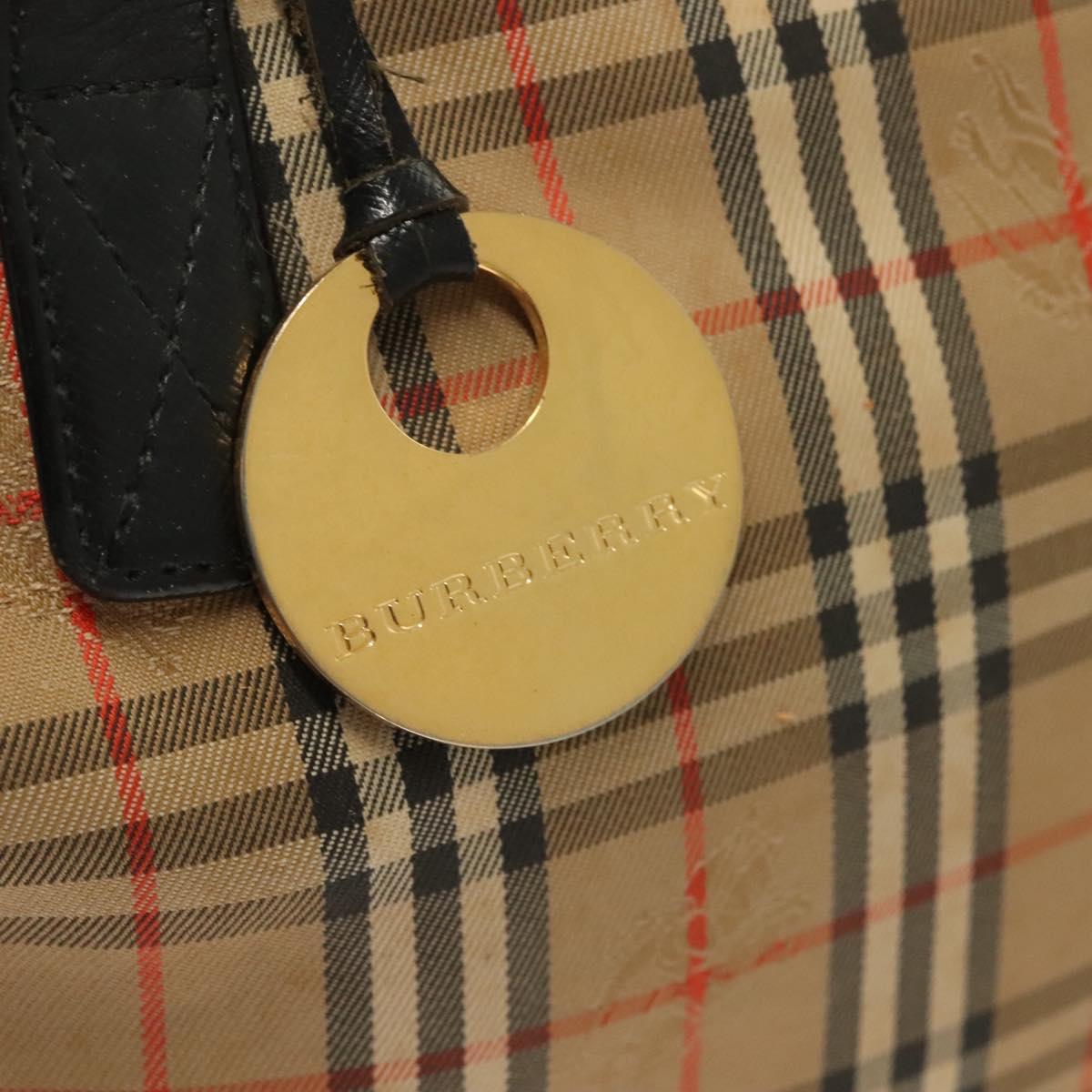 BURBERRY Nova Check Tote Bag Canvas Beige Gold Auth 129949