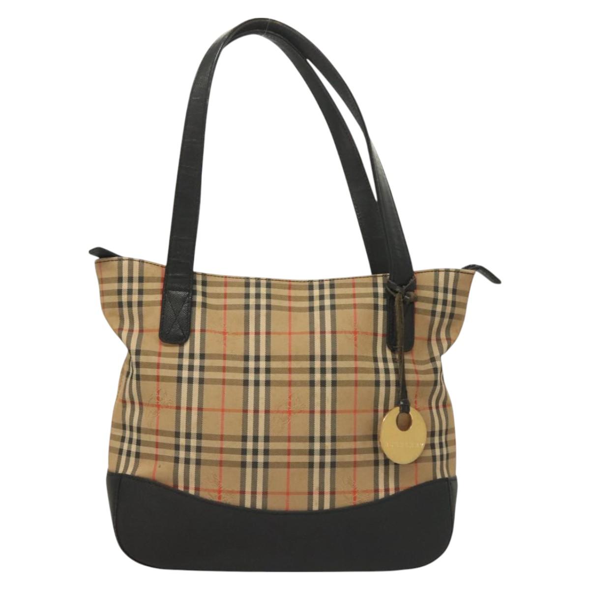BURBERRY Nova Check Tote Bag Canvas Beige Gold Auth 129949
