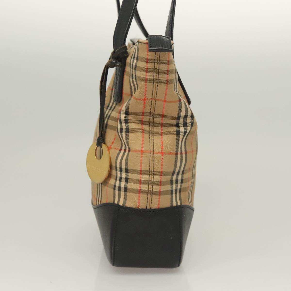 BURBERRY Nova Check Tote Bag Canvas Beige Gold Auth 129949