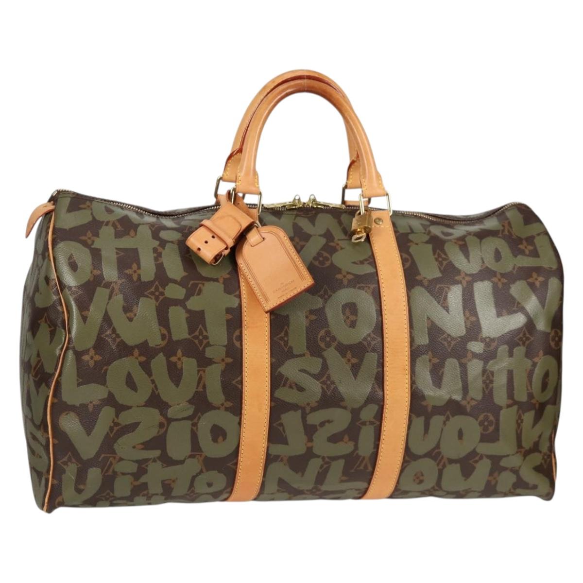 LOUIS VUITTON Monogram Graffiti Keepall 50 Boston Bag Khaki M92196 Auth 129961V