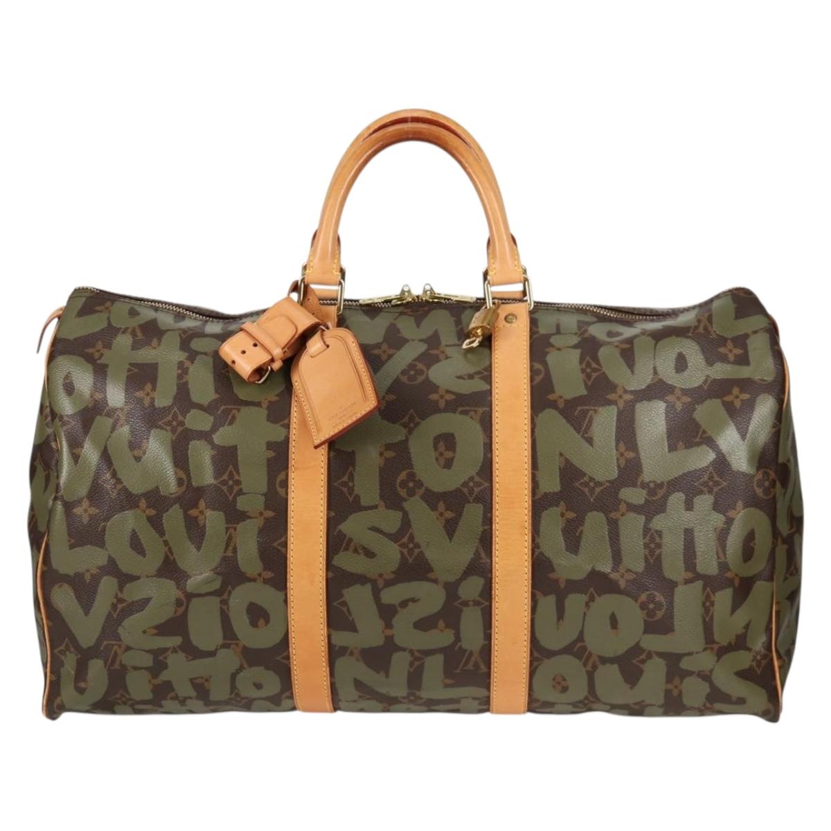 LOUIS VUITTON Monogram Graffiti Keepall 50 Boston Bag Khaki M92196 Auth 129961V