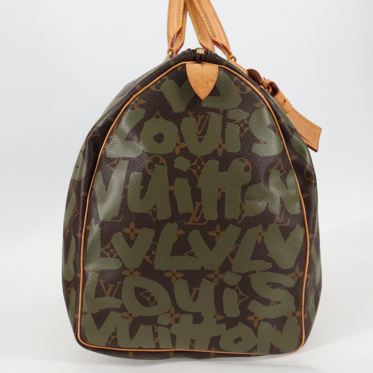 LOUIS VUITTON Monogram Graffiti Keepall 50 Boston Bag Khaki M92196 Auth 129961V