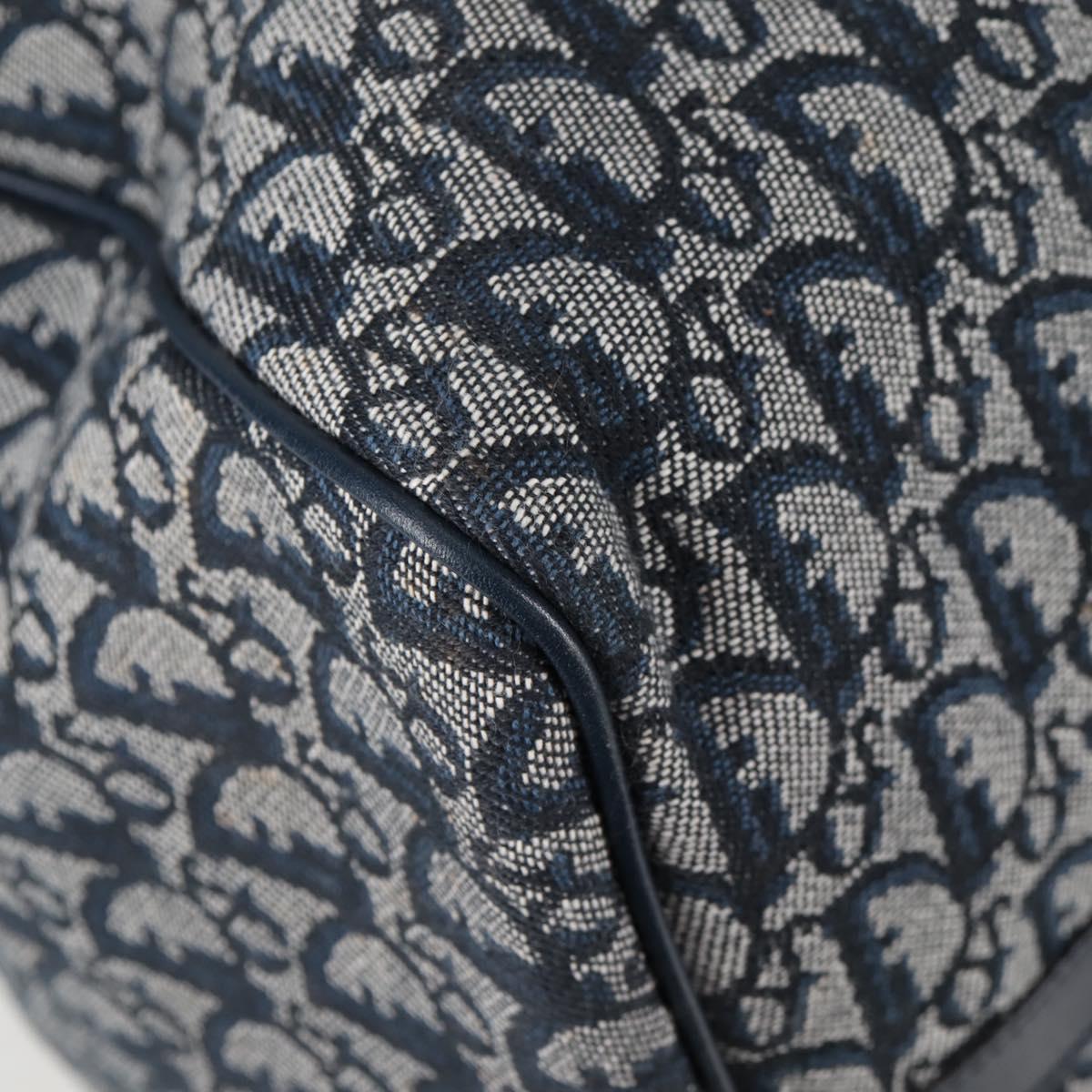 Christian Dior Trotter Canvas Boston Bag Navy Gold Auth 129964V