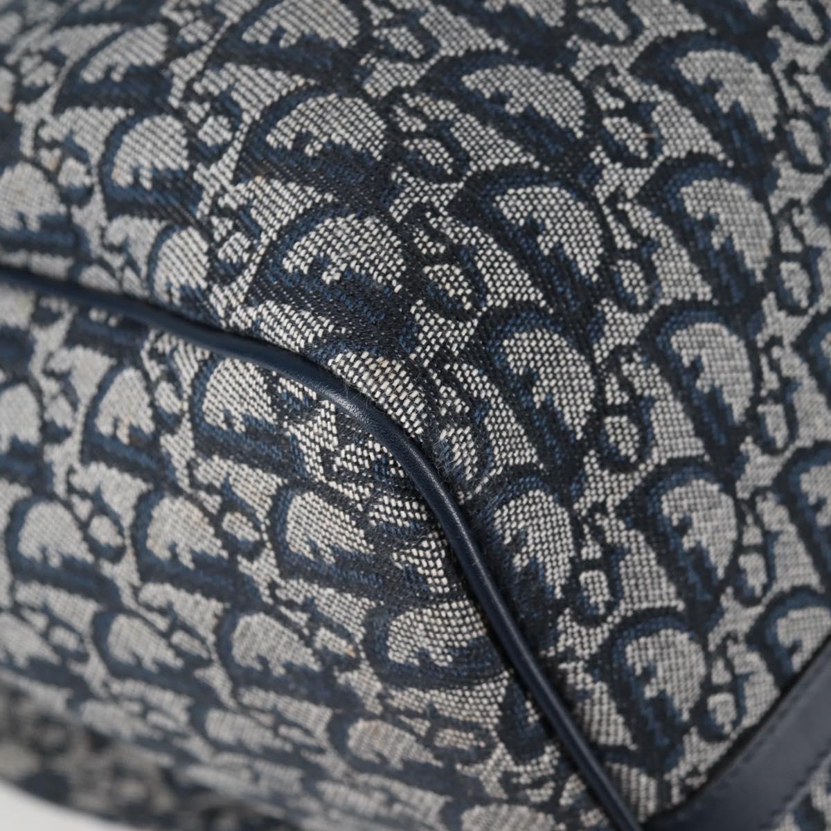 Christian Dior Trotter Canvas Boston Bag Navy Gold Auth 129964V