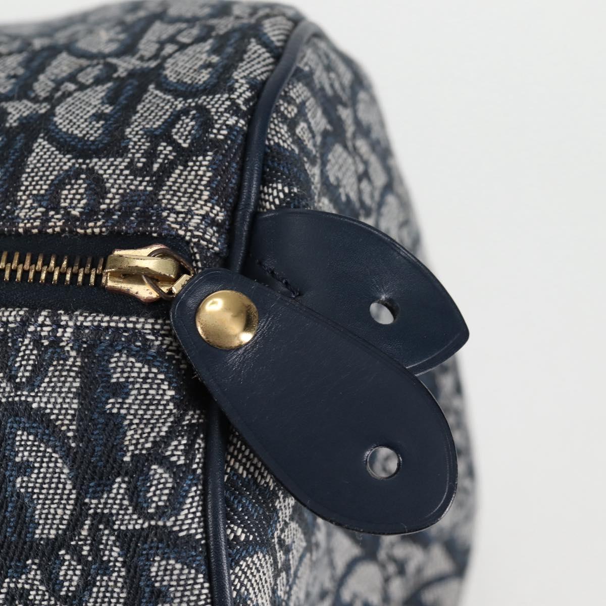 Christian Dior Trotter Canvas Boston Bag Navy Gold Auth 129964V