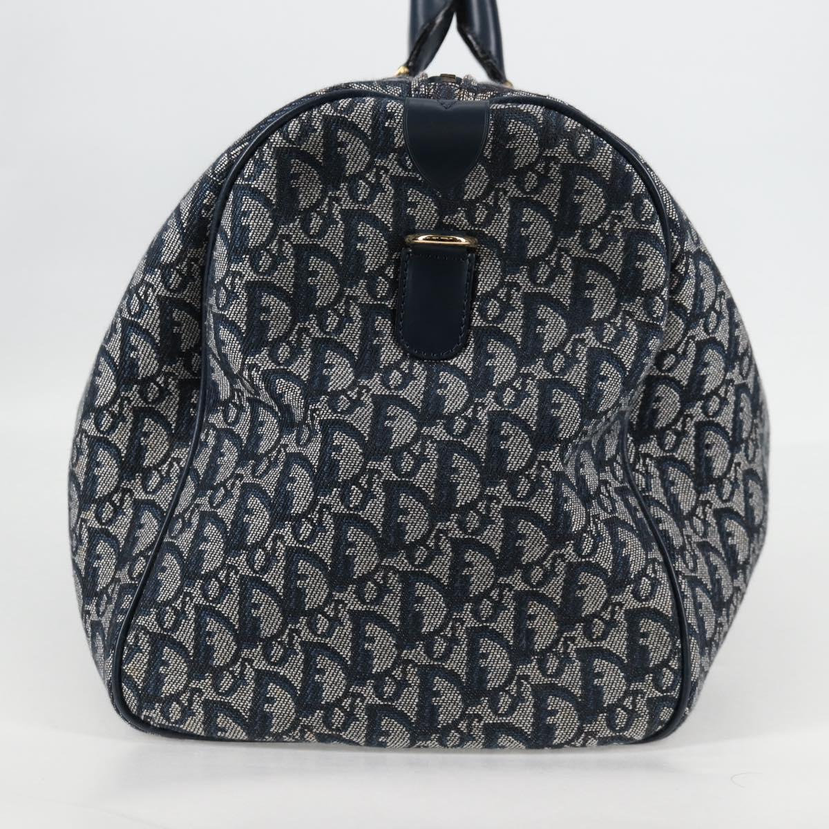 Christian Dior Trotter Canvas Boston Bag Navy Gold Auth 129964SAV