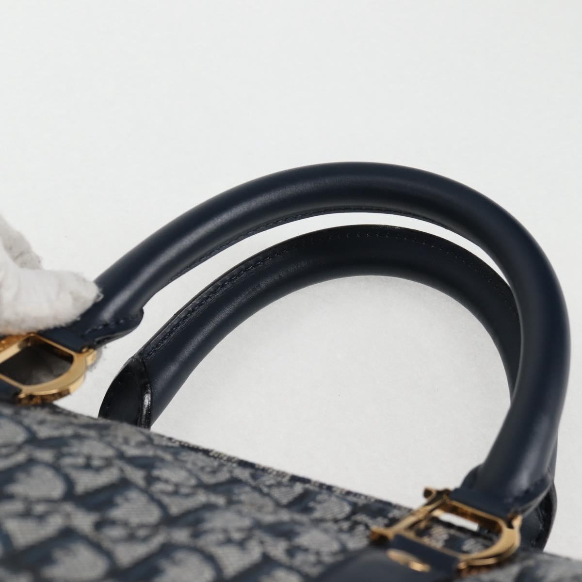 Christian Dior Trotter Canvas Boston Bag Navy Gold Auth 129964SAV