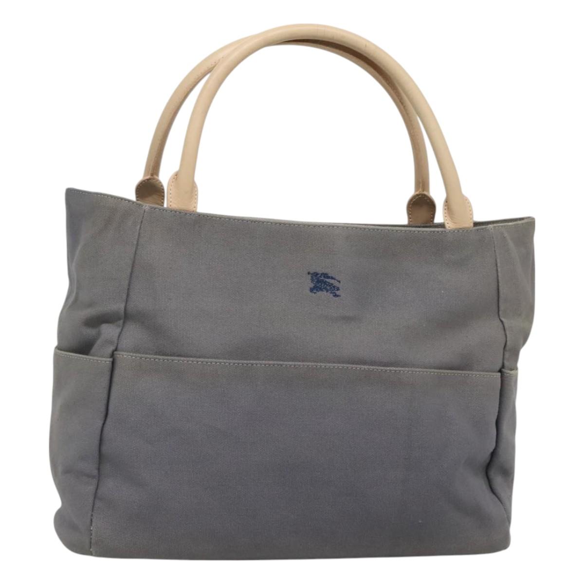 Burberrys Blue Label Tote Bag Canvas Gray Silver Auth 129965