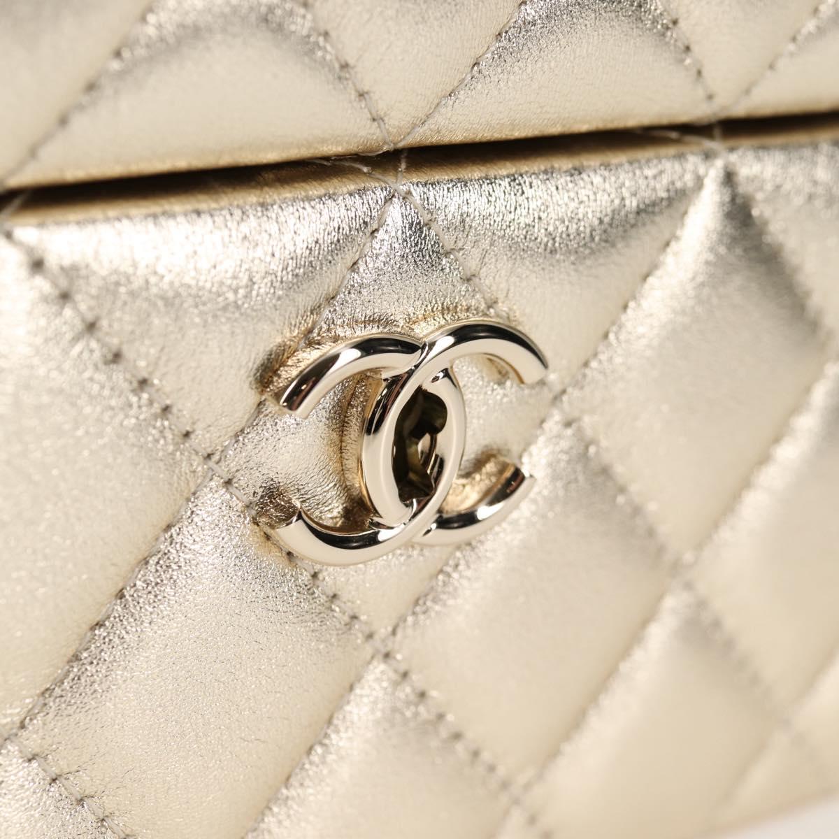 CHANEL Matelasse Jewelry Case Jewelry Box Lamb Skin Gold CC Auth 129974SM