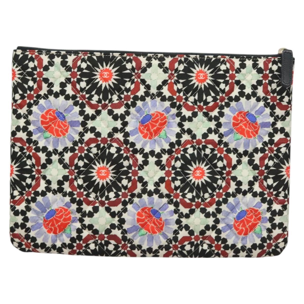 CHANEL Matelasse COCO Mark Pouch Nylon Multicolor CC Auth 129976V