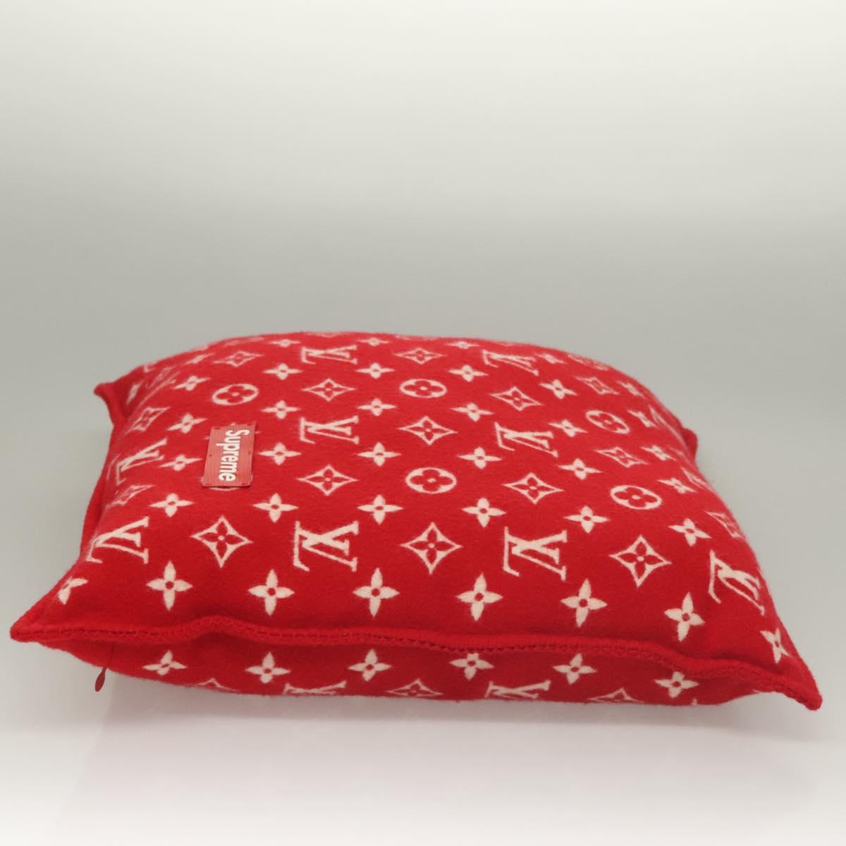 LOUIS VUITTON Pillow Cushion Wool Red MP1886 LV Auth 129979M