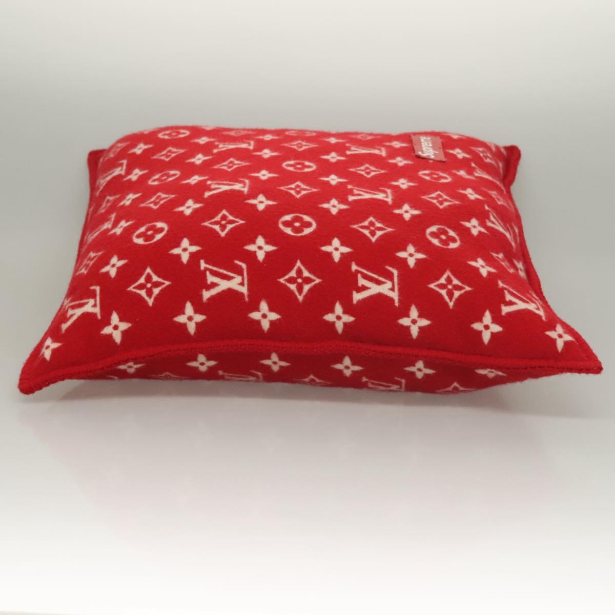 LOUIS VUITTON Pillow Cushion Wool Red MP1886 LV Auth 129979M