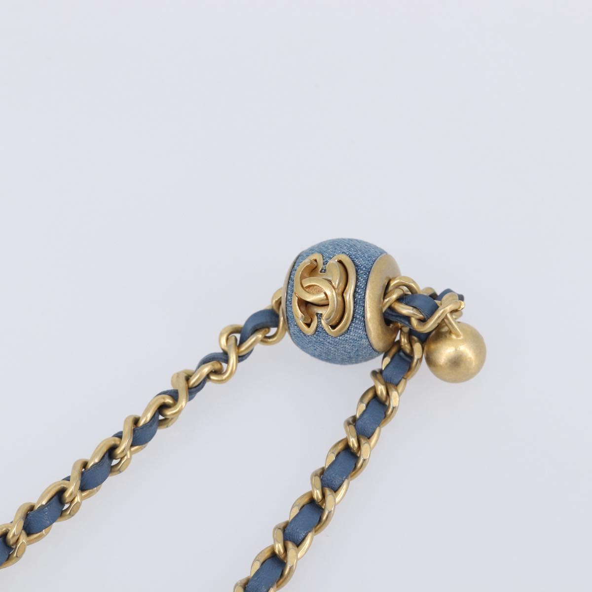 CHANEL Matelasse Chain Shoulder Pouch Bag Denim Blue Gold CC Auth 130041A