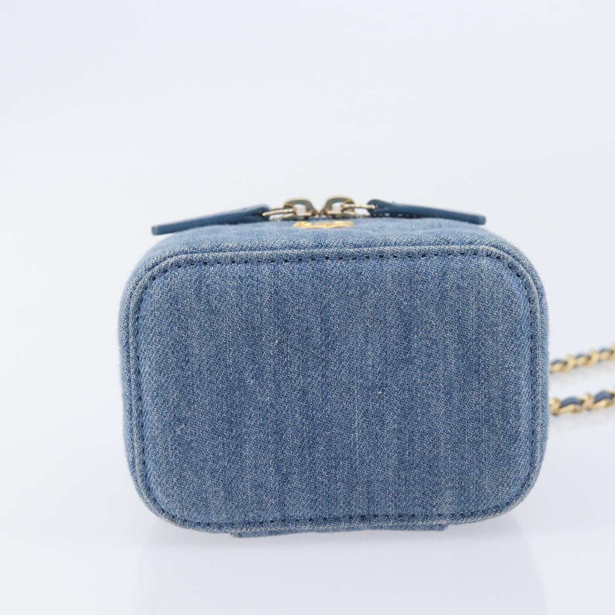 CHANEL Matelasse Chain Shoulder Pouch Bag Denim Blue Gold CC Auth 130041A