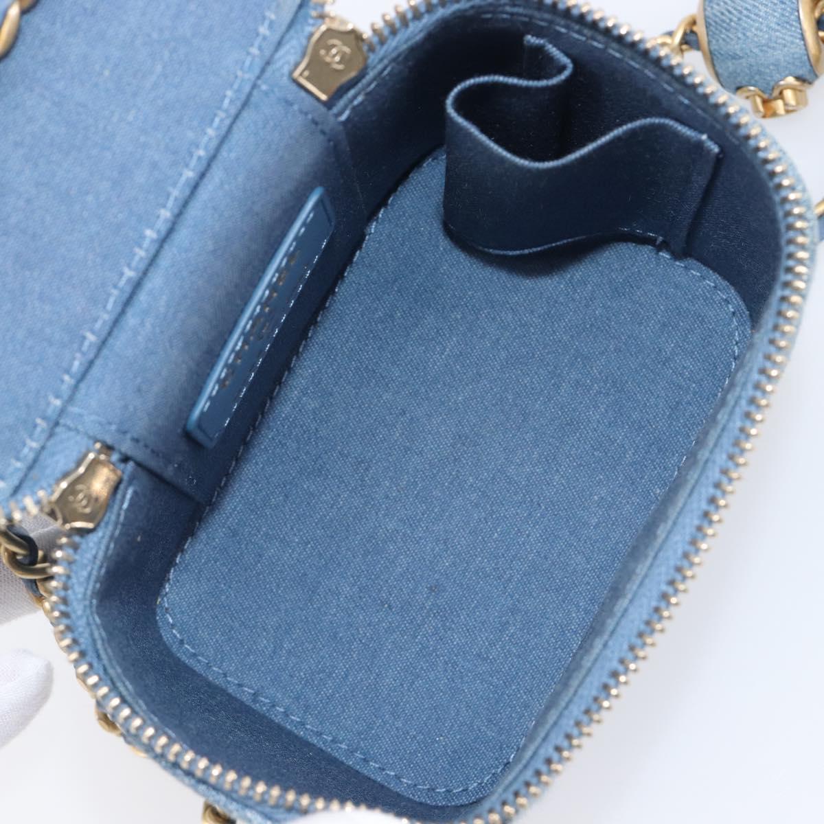 CHANEL Matelasse Chain Shoulder Pouch Bag Denim Blue Gold CC Auth 130041A