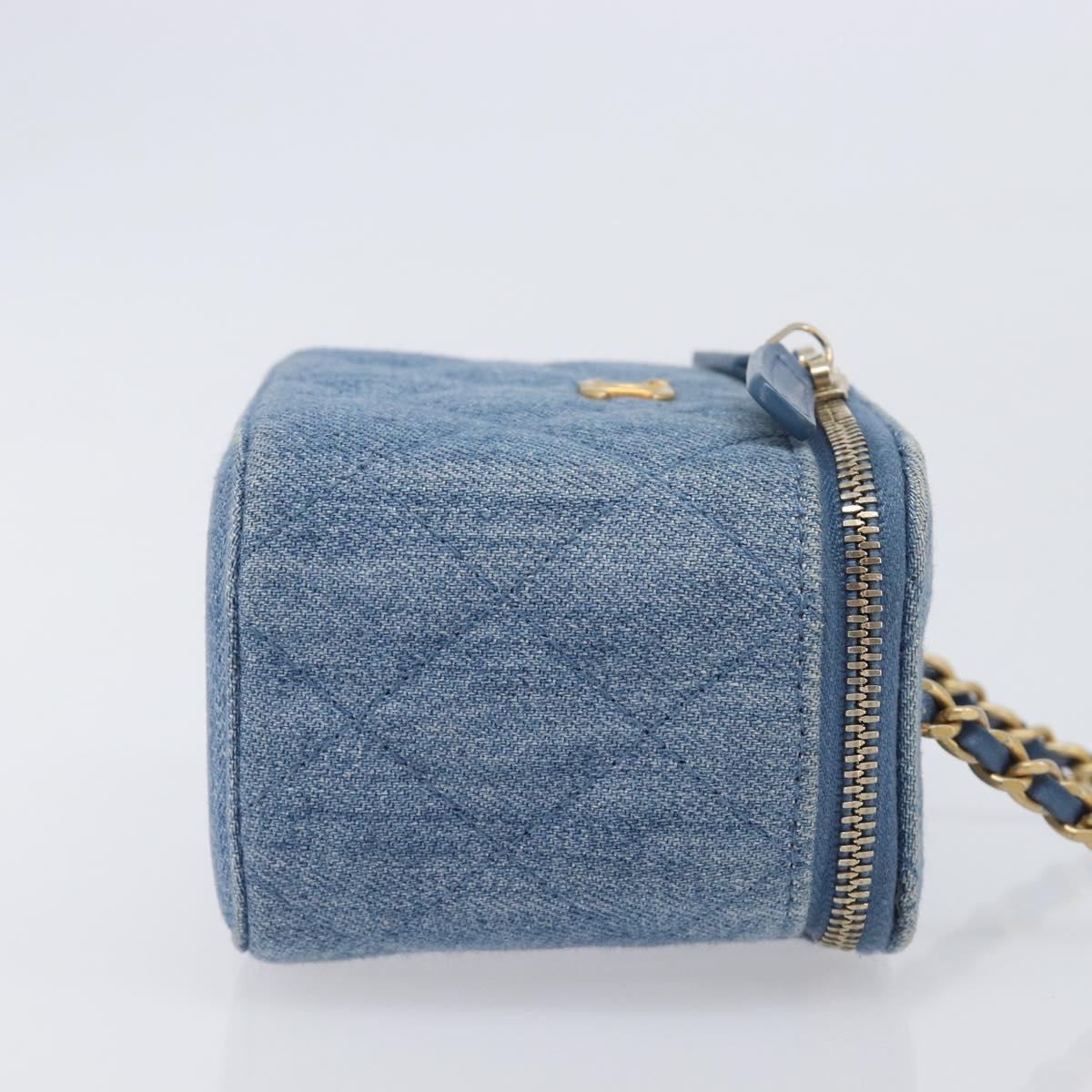 CHANEL Matelasse Chain Shoulder Pouch Bag Denim Blue Gold CC Auth 130041A