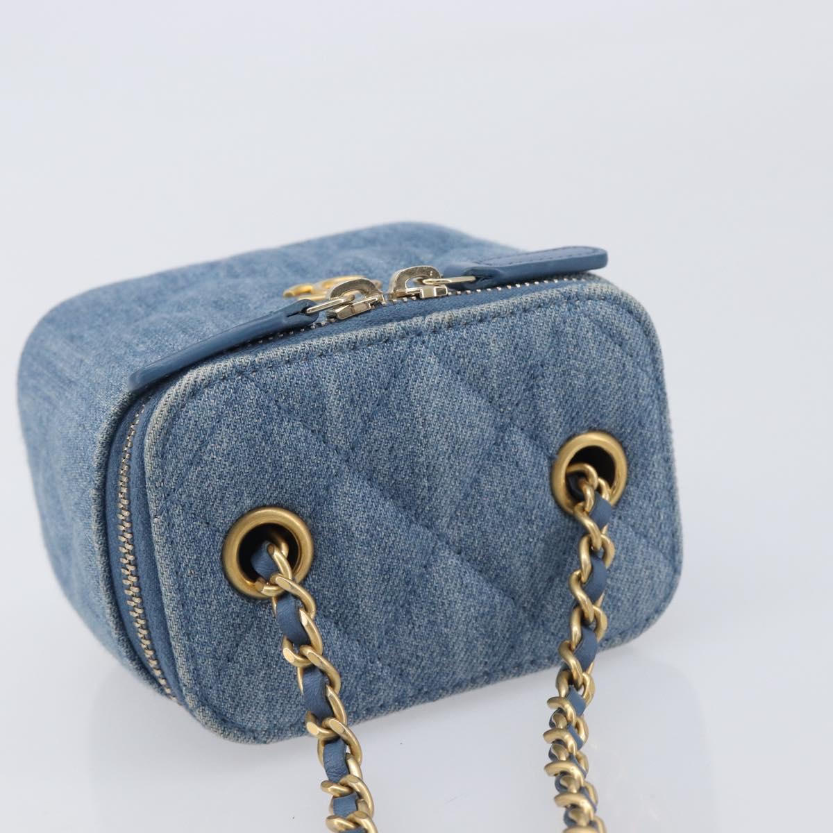 CHANEL Matelasse Chain Shoulder Pouch Bag Denim Blue Gold CC Auth 130041A