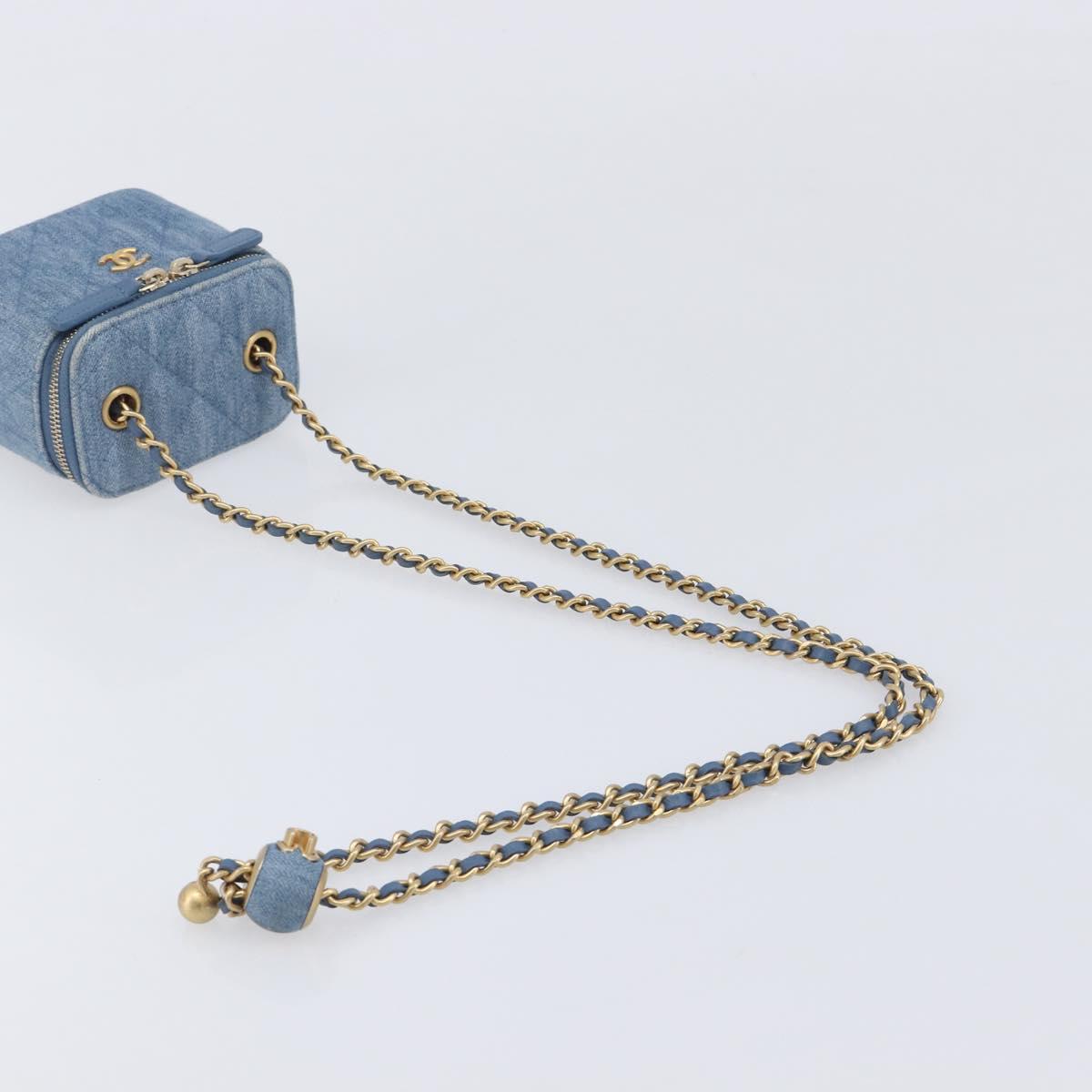 CHANEL Matelasse Chain Shoulder Pouch Bag Denim Blue Gold CC Auth 130041A