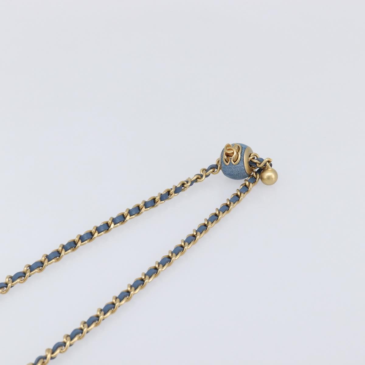 CHANEL Matelasse Chain Shoulder Pouch Bag Denim Blue Gold CC Auth 130041A