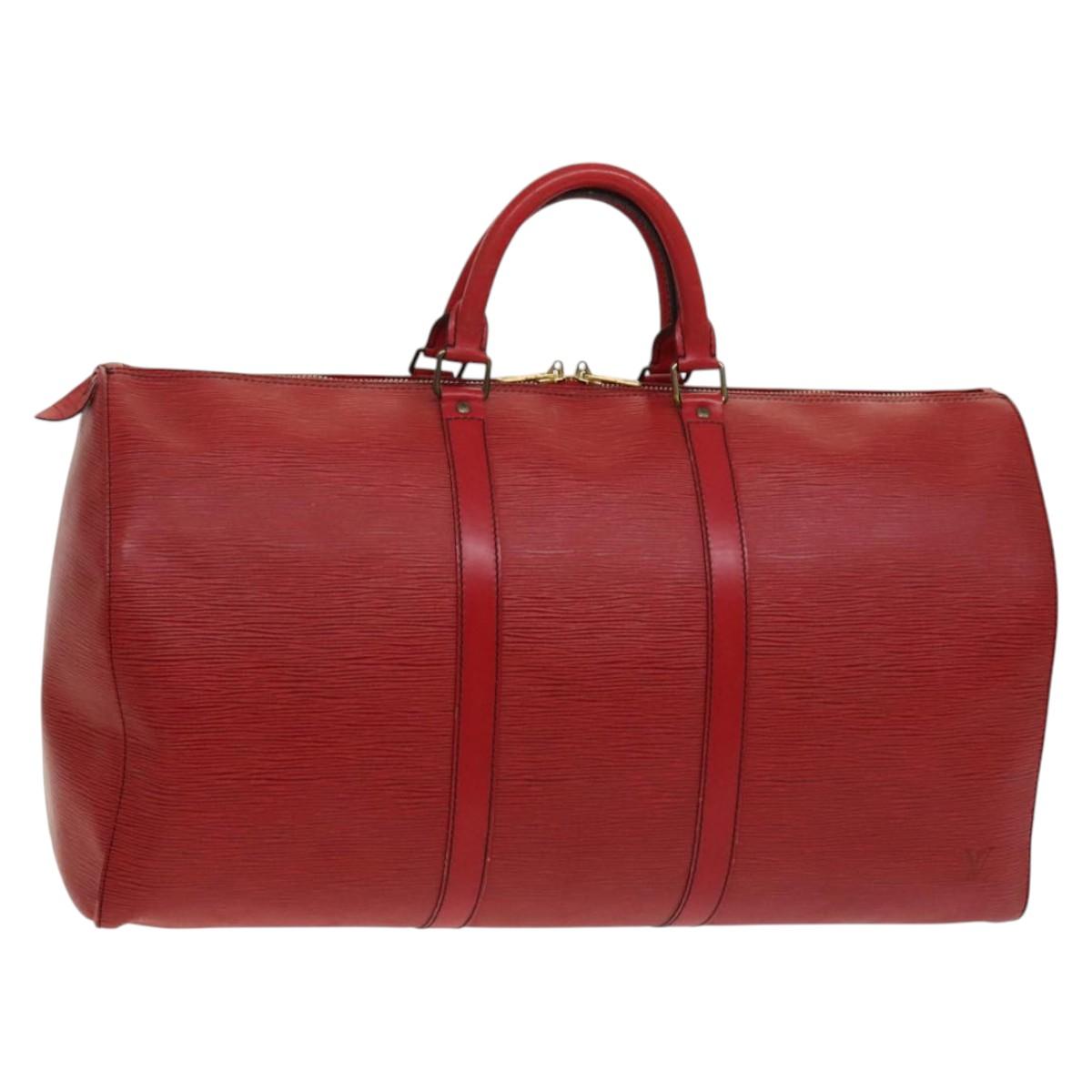 LOUIS VUITTON Epi Keepall 50 Boston Bag Red M42967 LV Auth 130044