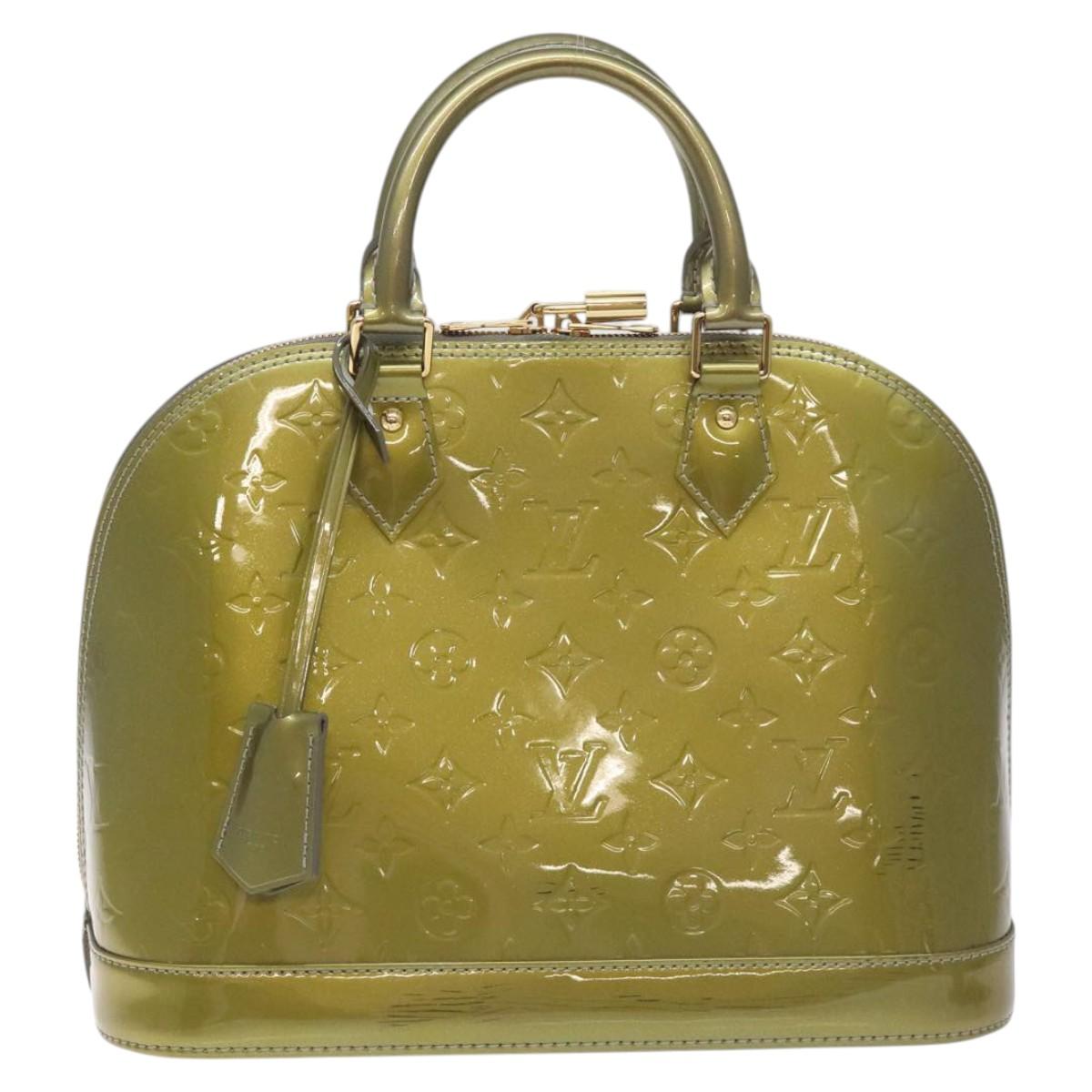 LOUIS VUITTON Monogram Vernis Alma PM Hand Bag Beige poodle M91751 Auth 130047