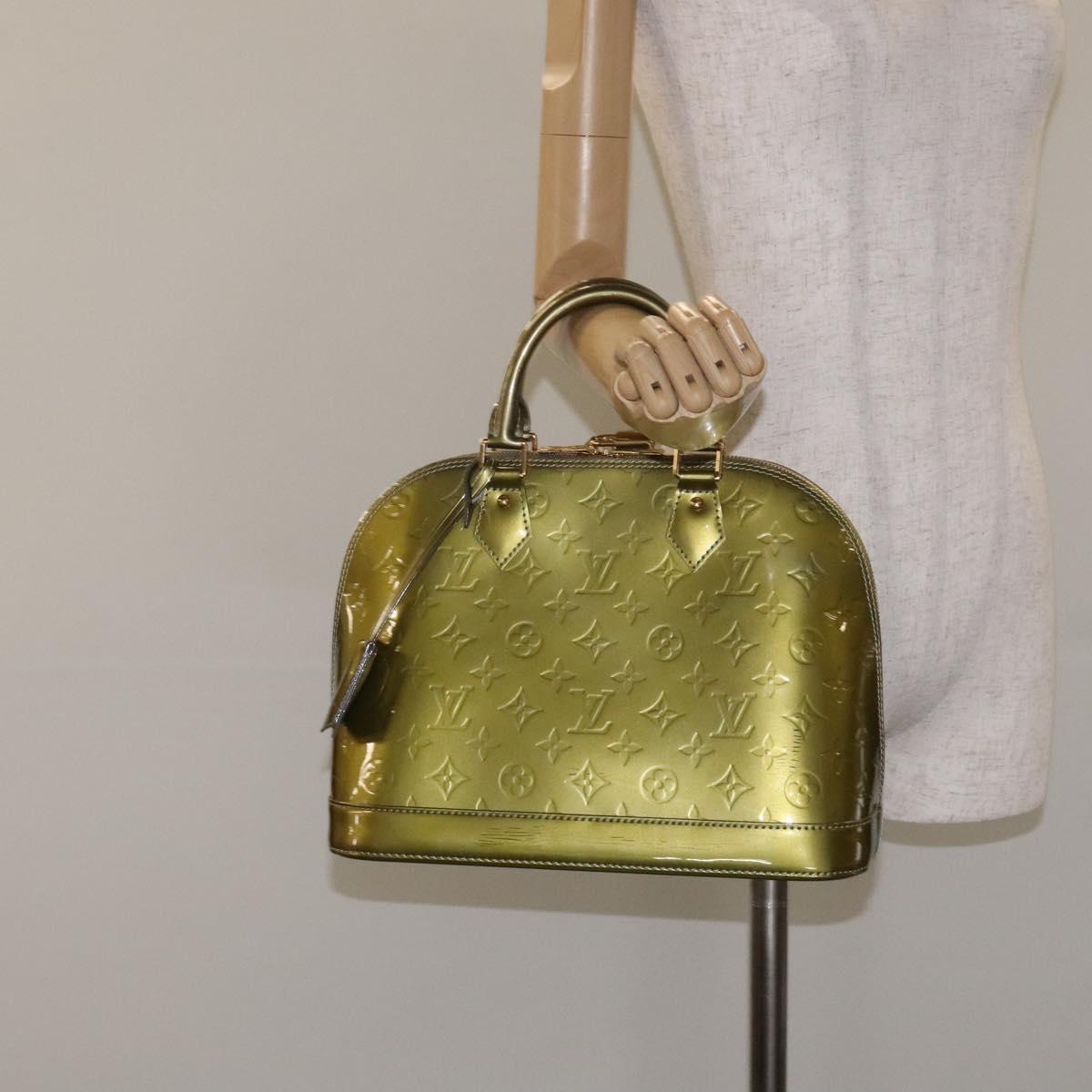 LOUIS VUITTON Monogram Vernis Alma PM Hand Bag Beige poodle M91751 Auth 130047