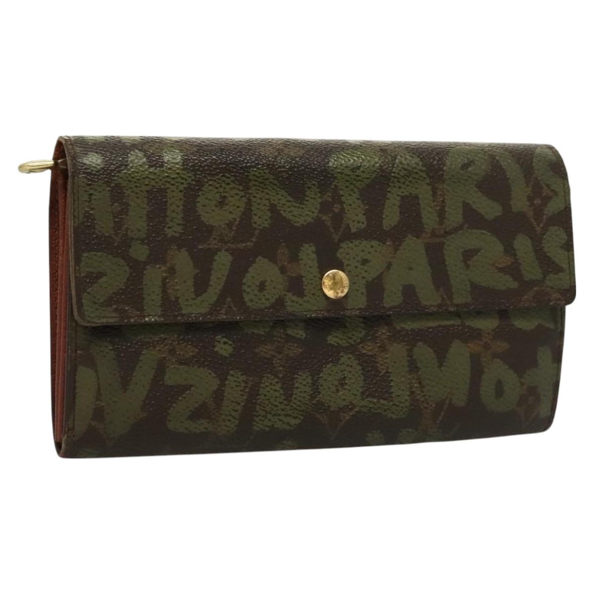 LOUIS VUITTON Monogram Graffiti Porte Monnaie Credit Khaki M92188 Auth 130080