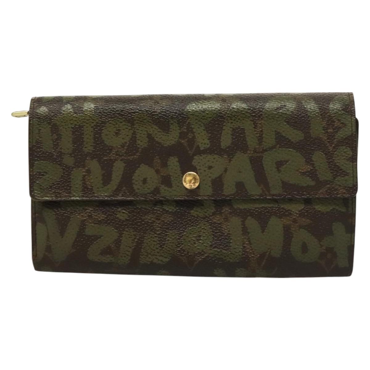LOUIS VUITTON Monogram Graffiti Porte Monnaie Credit Khaki M92188 Auth 130080
