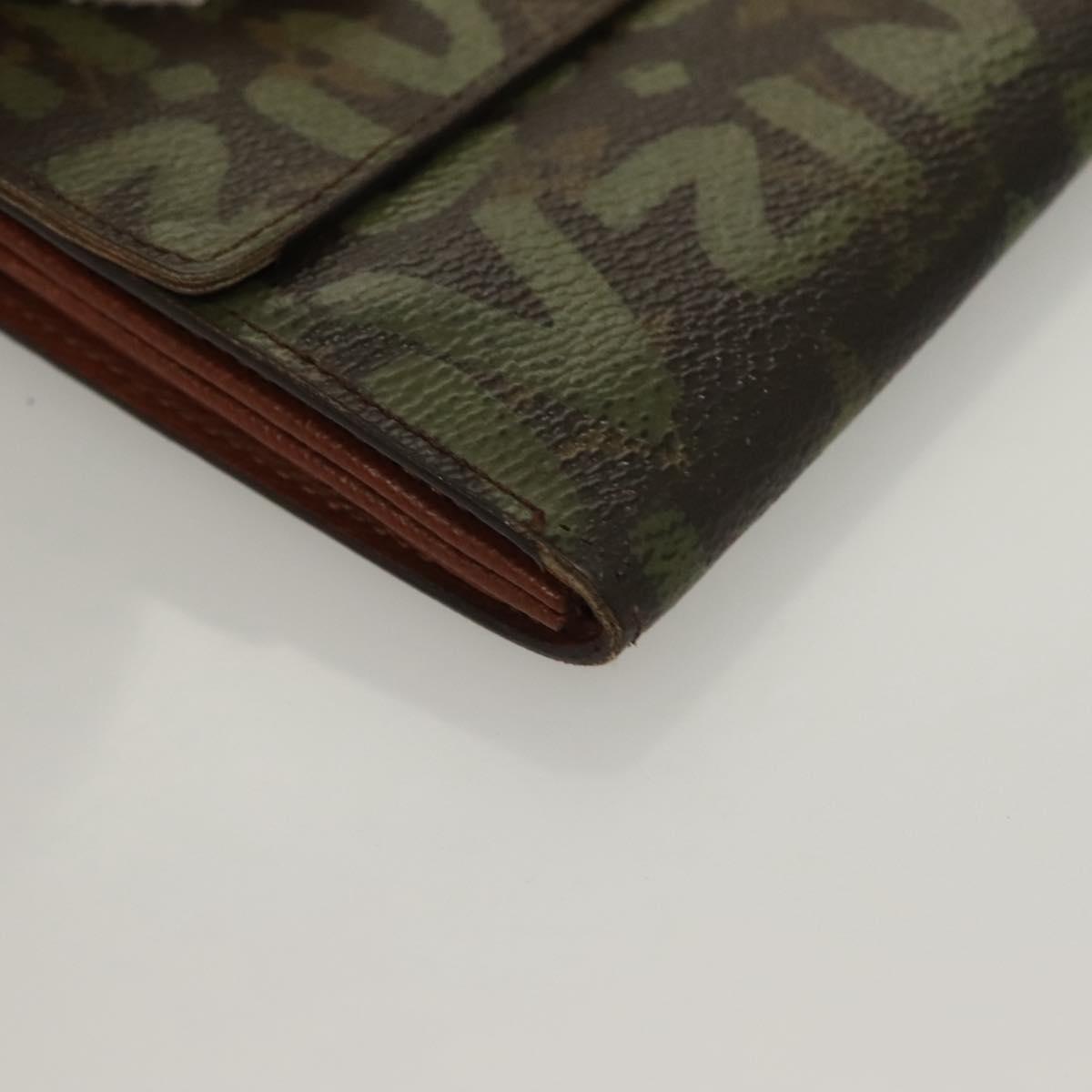 LOUIS VUITTON Monogram Graffiti Porte Monnaie Credit Khaki M92188 Auth 130080