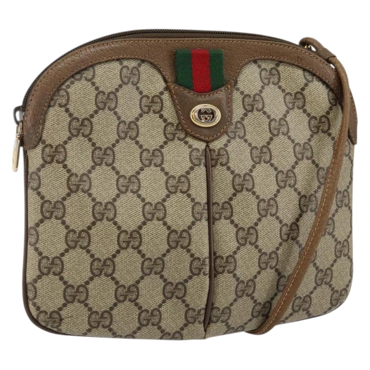 GUCCI GG Supreme Web Sherry Line Bag PVC Beige Gold 904 02 047 Auth 130090