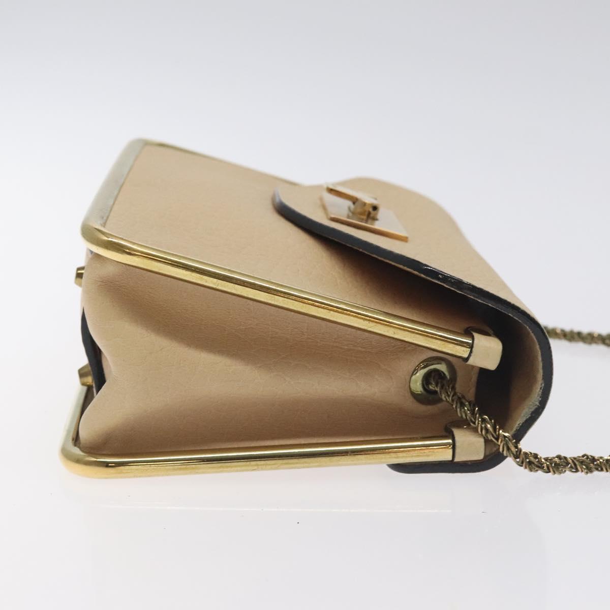 Chloe Chain Sally Shoulder Bag Leather Beige Gold Auth 130115