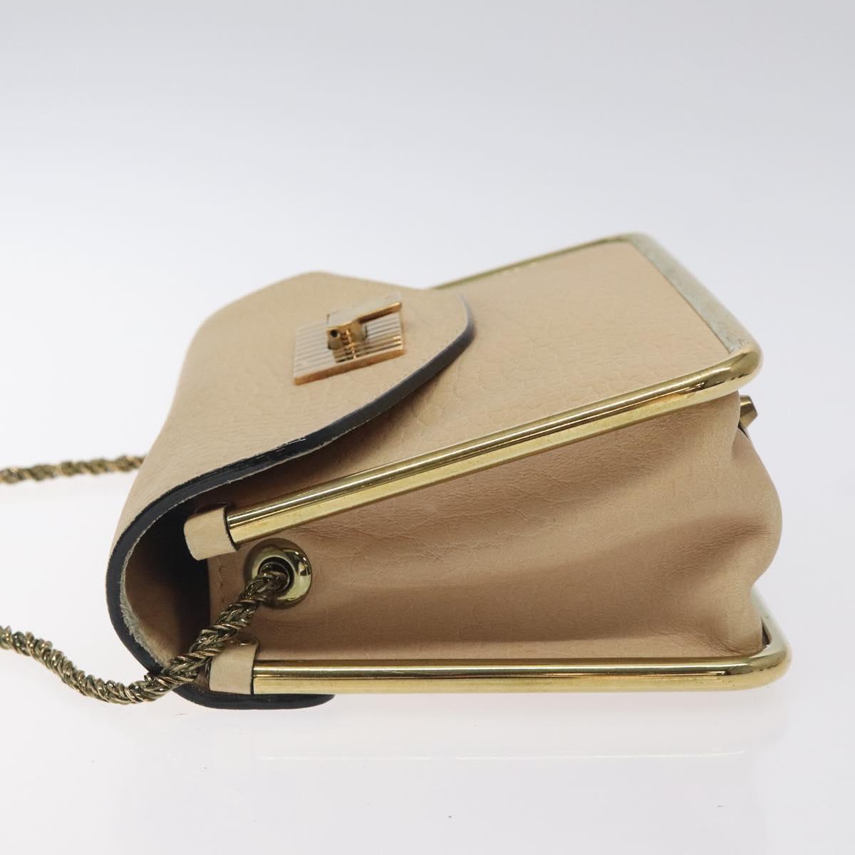 Chloe Chain Sally Shoulder Bag Leather Beige Gold Auth 130115