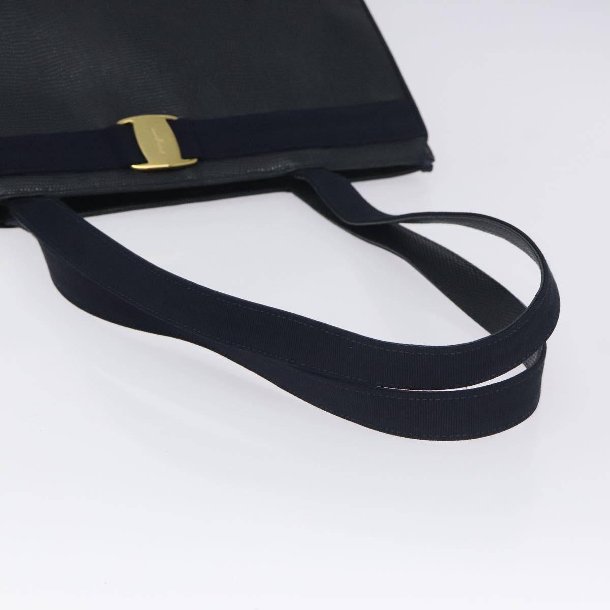 Salvatore Ferragamo Tote Bag Snakeskin embossed Navy Gold Auth 130119