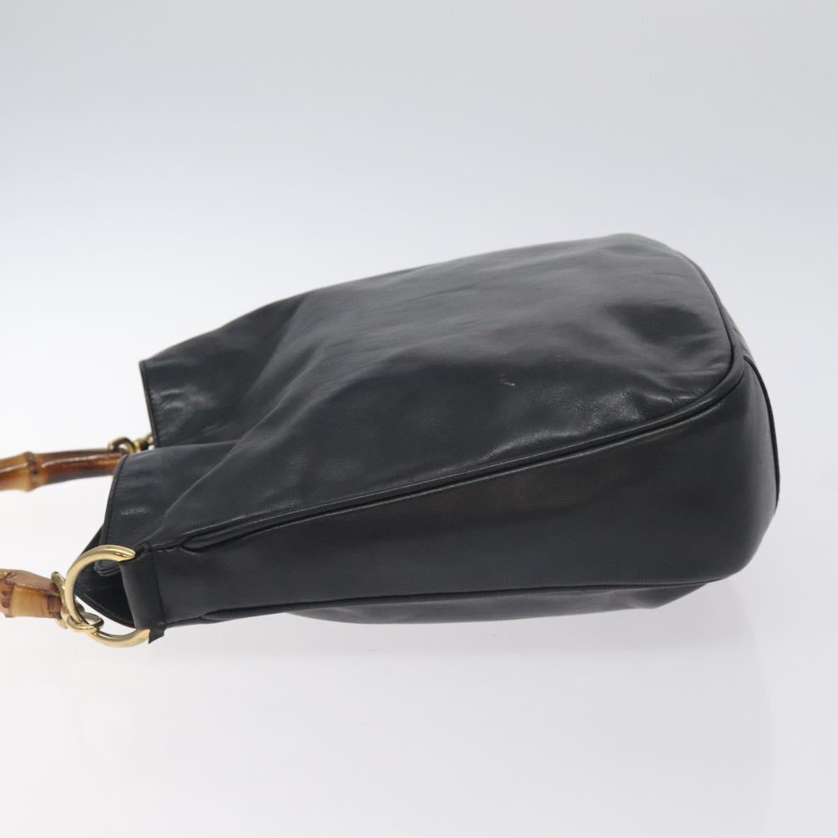 GUCCI Bamboo Hand Bag Leather Black Gold 001 2113 1638 Auth 130141