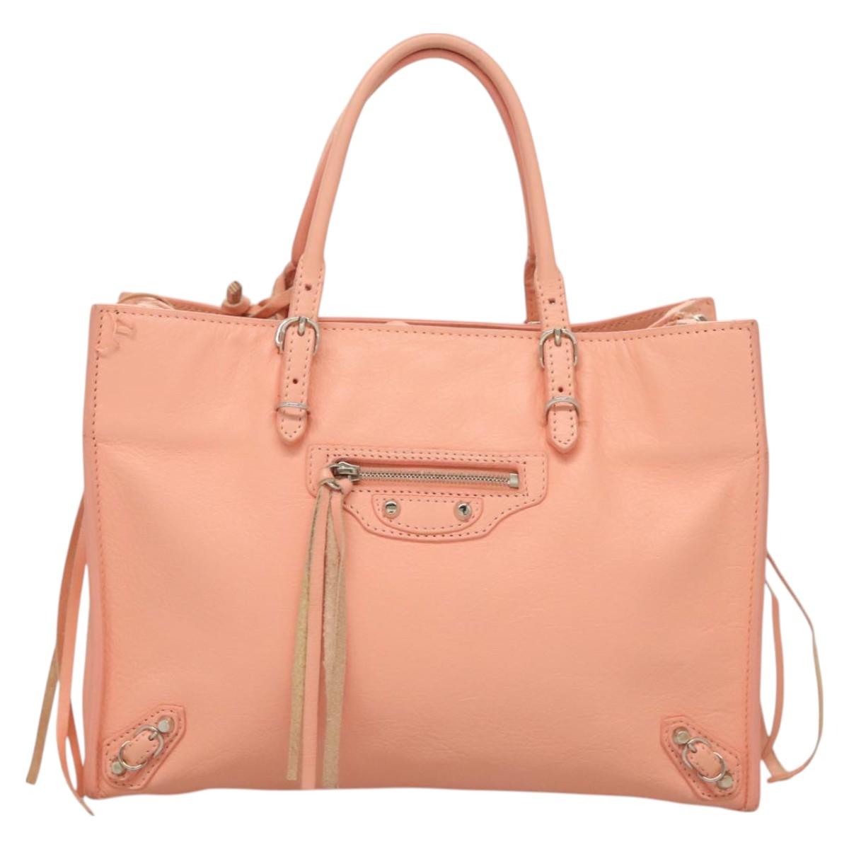 BALENCIAGA The Paper A6 Hand Bag Leather 2way Pink Silver 370926 Auth 130150