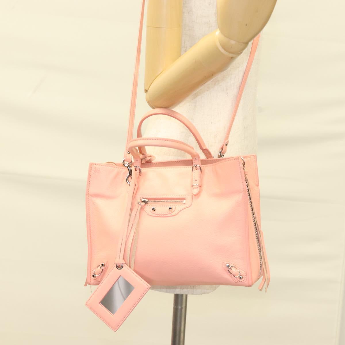 BALENCIAGA The Paper A6 Hand Bag Leather 2way Pink Silver 370926 Auth 130150