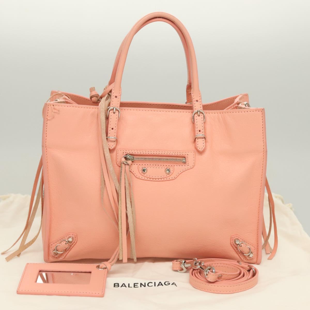 BALENCIAGA The Paper A6 Hand Bag Leather 2way Pink Silver 370926 Auth 130150