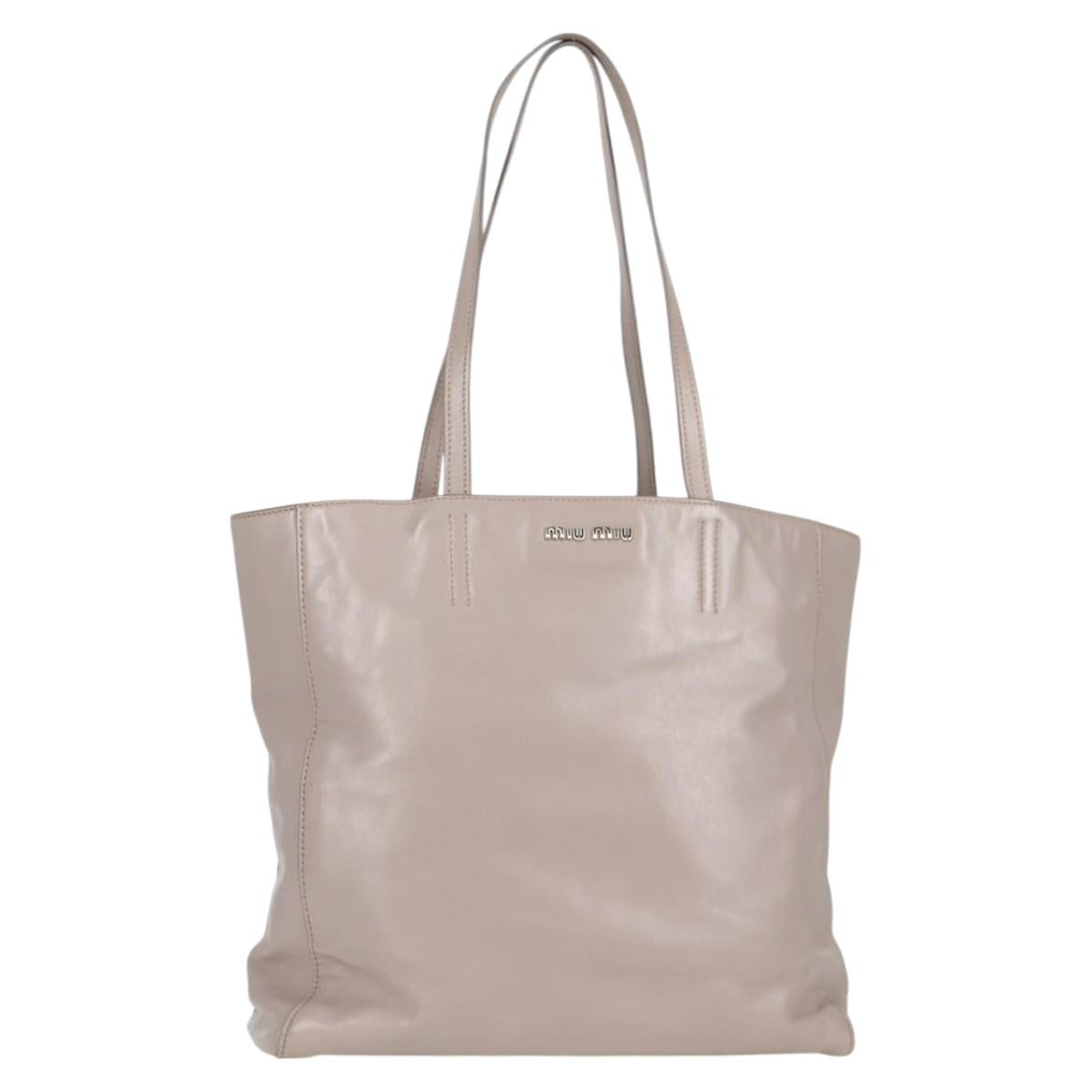 Miu Miu Tote Bag Leather Silver Light gray Auth 130156V